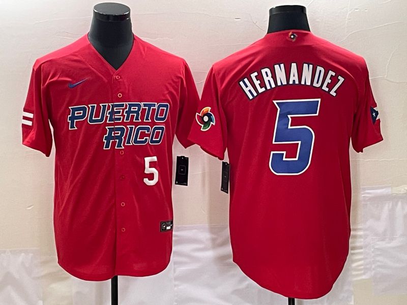Men 2023 World Cub Puerto Rico #5 Hernandez Red Nike MLB Jersey1->more jerseys->MLB Jersey